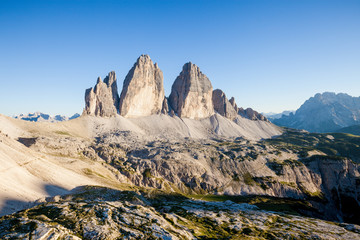 Panoramic view of Tre Cime at sunset