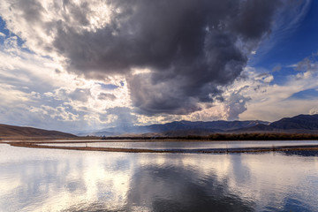 Storm Clouds Over Lake And Mountains