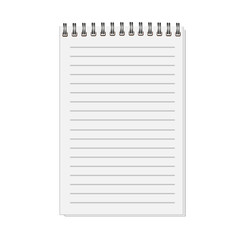 Blank realistic closed spiral notebook isolated on white background. Vertical copybook. Template, mock up of organizer or diary. Horizontal lined notebook.Vector.