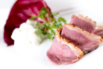 Meat slice and salad