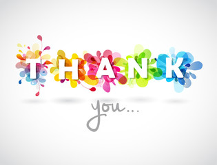 Thank you quotation with colorful abstract backgrounds behind each letters.