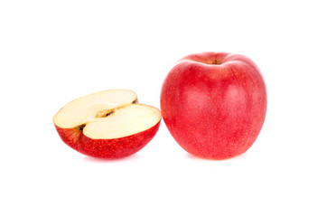 Red apple with a cut isolated on white blackground