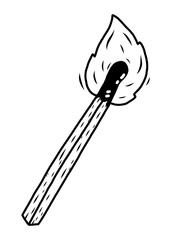 matchstick with fire / cartoon vector and illustration, black and white, hand drawn, sketch style, isolated on white background.