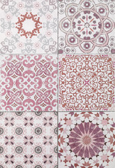 Old ceramic tiles patterns background in the park public