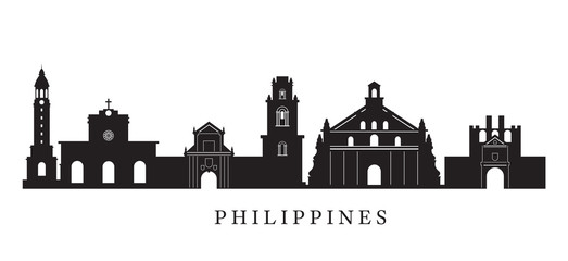 Fototapeta premium Philippines Landmarks Skyline in Black and White Silhouette