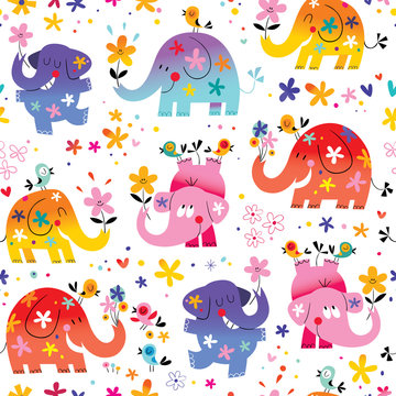 cute elephants seamless pattern