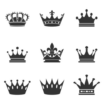 Collection of crown silhouette.Monarchy authority and royal symbols. Monochrome vintage antique icons. Crown symbol for your web site design, logo, app, UI. Vector illustration, EPS10.