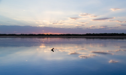 Naklejka premium sunset on the lake as a backdrop