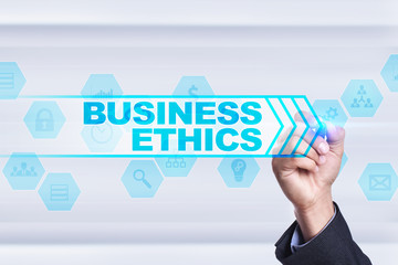 Businessman drawing on virtual screen. business ethics concept.