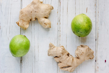 Green lime and ginger root