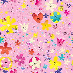 cute flowers and hearts nature love seamless pattern