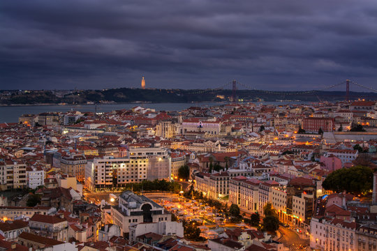 night view of Lisbon Portugal.