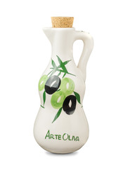 Olive oil white ceramic bottle, isolated on white background