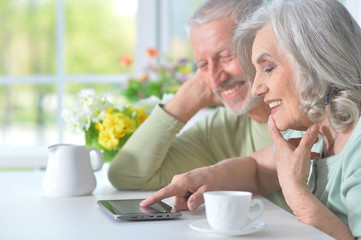 Beautiful old couple with tablet
