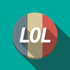 Long shadow  round button with    the text LOL