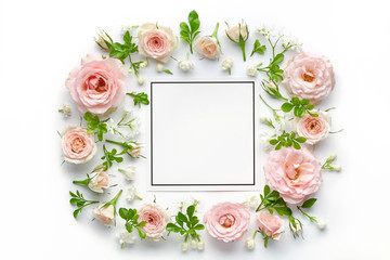 Obraz na płótnie Canvas pink roses and blank card