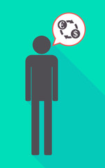 Long shadow male pictogram with  an euro dollar exchange sign