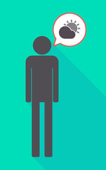 Long shadow male pictogram with  the Sun shining behind a cloud