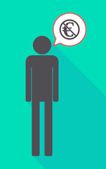 Long shadow male pictogram with  an euro sign  in a not allowed signal