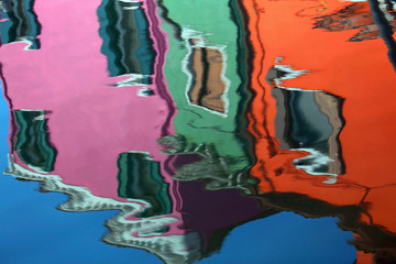 reflection on the water of the colorful houses of the island of Burano