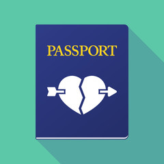 Long shadow passport with  a broken heart pierced by an arrow