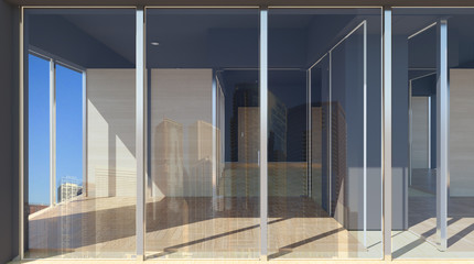 The facade of an empty office building. 3D rendering