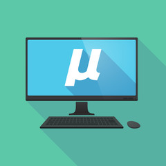 Long shadow computer with  a micro sign, mu greek letter