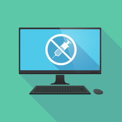 Long shadow computer with  a syringe  in a not allowed signal