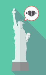 Long shadow statue of liberty with  a broken heart pierced by an arrow