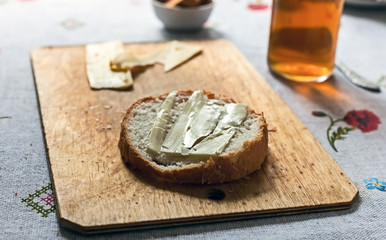 A piece of bread with butter