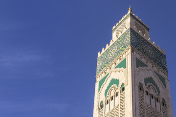 Grande Mosque Hassan II, minaret detail, in Casablanca.