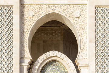 Grande Mosque Hassan II, architectural detail, in Casablanca.