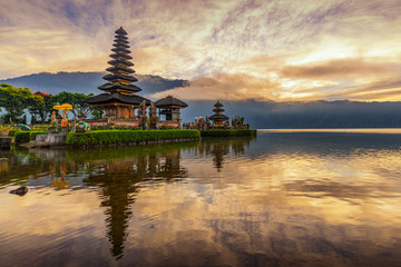 Pura Ulun Danu Bratan, Hindu temple on Bratan lake landscape, one of famous tourist attraction in Bali, Indonesia