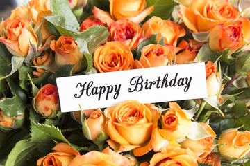 Happy Birthday Card with Bouquet of Orange Roses