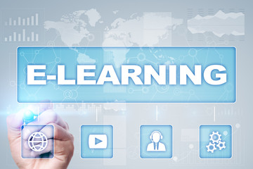 E-Learning on the virtual screen. Internet education concept.