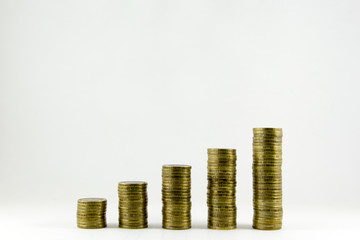 Stack of coins on a white background