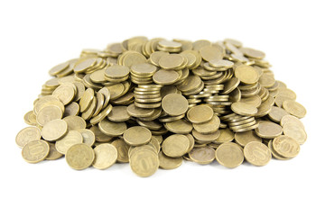 A lot of coins on a white background
