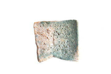 Moldy bread on a white surface