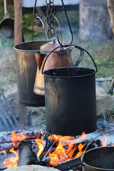 1800's cooking pots over a fire