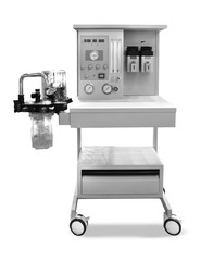 Modern hospital equipment on white background