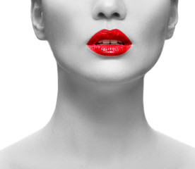 Woman with red lips isolated on white