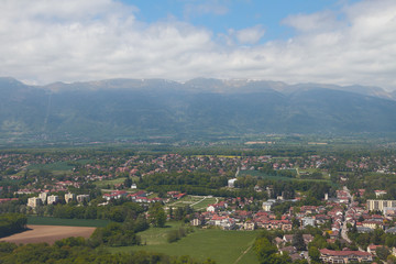 City near Geneva and Jurassic mountains. Ferney-Voltaire, France