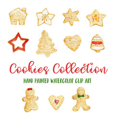 Gingerbread cookies hand painted watercolor illustration, cookies set, clip art, Christmas, holiday, food collection, baked goods