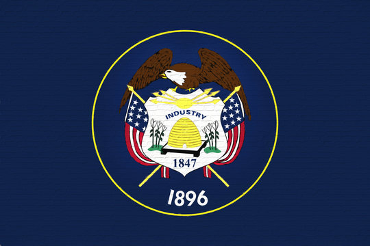 Flag of Utah  looking like it is painted on a wall