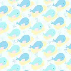 Whales and abstract spots seamless vector background