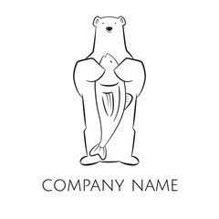 Polar bear keeps a big fish template vector logo
