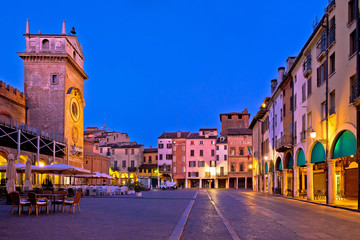 Mantova city Piazza delle Erbe evening view panorama