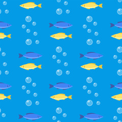 Beautiful seamless pattern with colorful sea fishes marine underwater aquarium animals fishing life ocean water vector illustration.