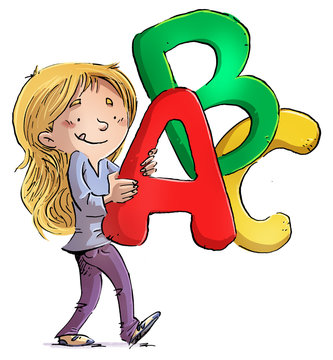 niña con letras del abecedario