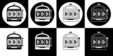 Black and white bitcoin slot machine icon set